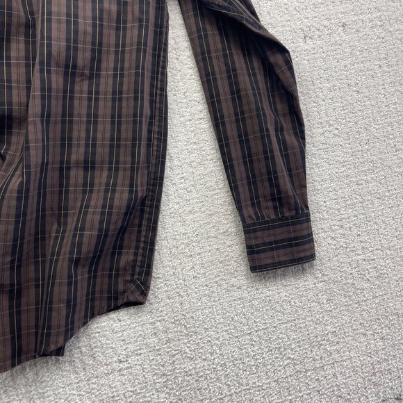 Arnold Palmer Easy Care Mens Sz S Button Up Dress Shirt Brown Plaid Long Sleeve - Picture 10 of 11